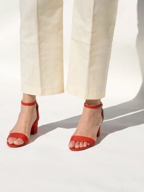 J. Adams (NIB) Daisy Red Suede Ankle Strap Block Heel Sandals Size 7.5
